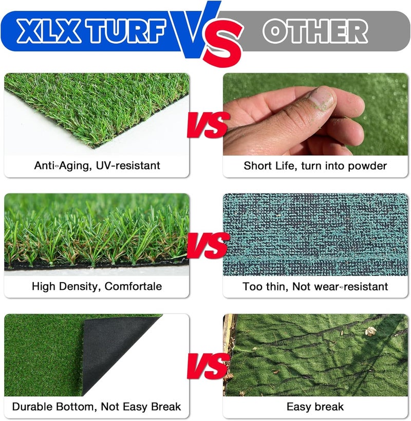 XLX TURF Artificial Grass Outdoor Turf Rug - 4FT X 6FT High Density Realistic Fake Grass Carpet for Patio Balcony Indoor Flooring Decor 15mm/0.6inch Low Pile Height - Image 5